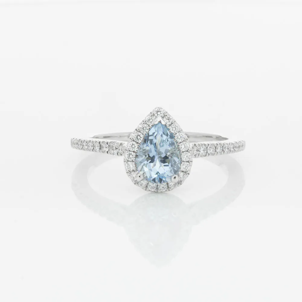 18ct White Gold .67ct Aquamarine & Diamond Mini Sierra Ring