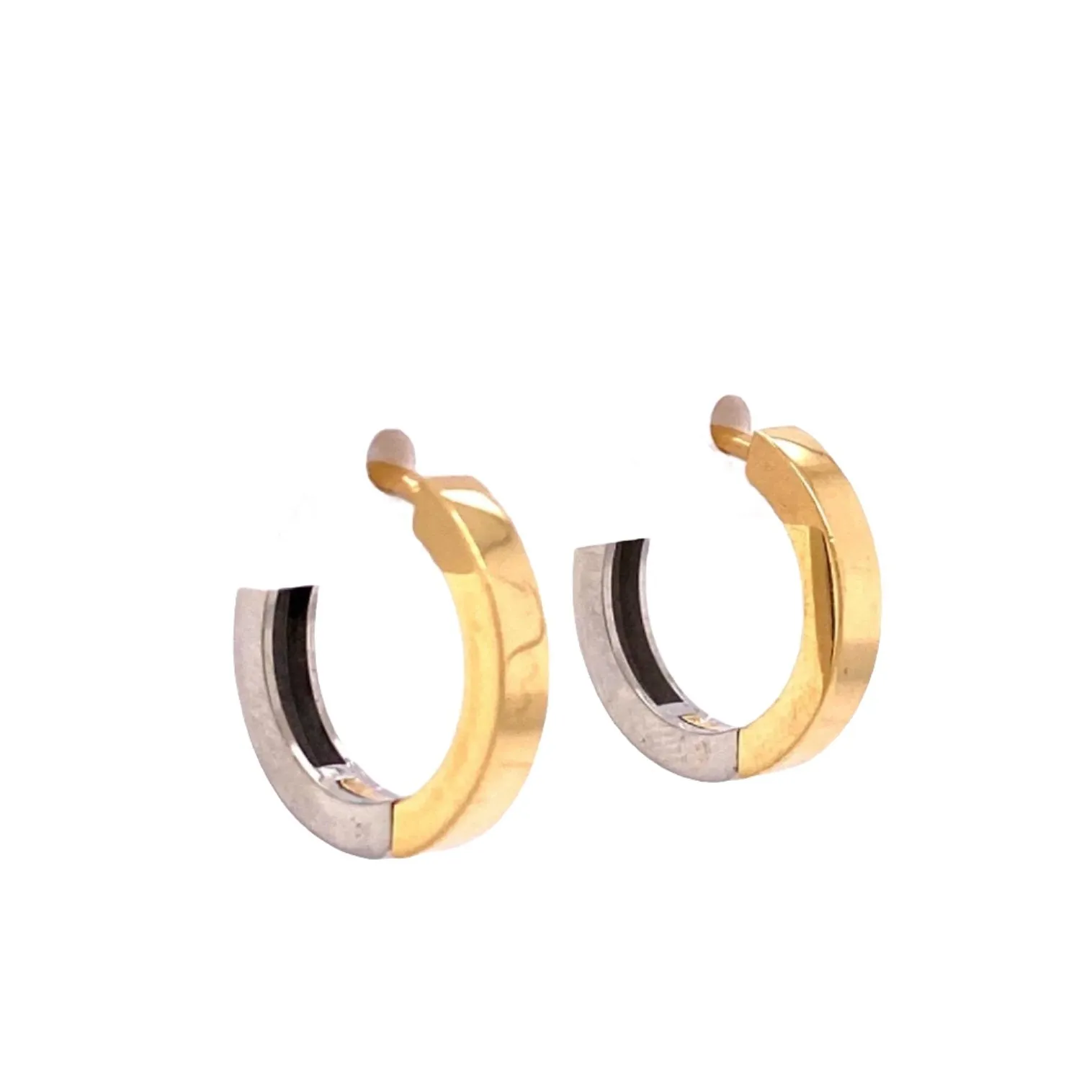 18K Yellow and White Gold Huggie Hoops