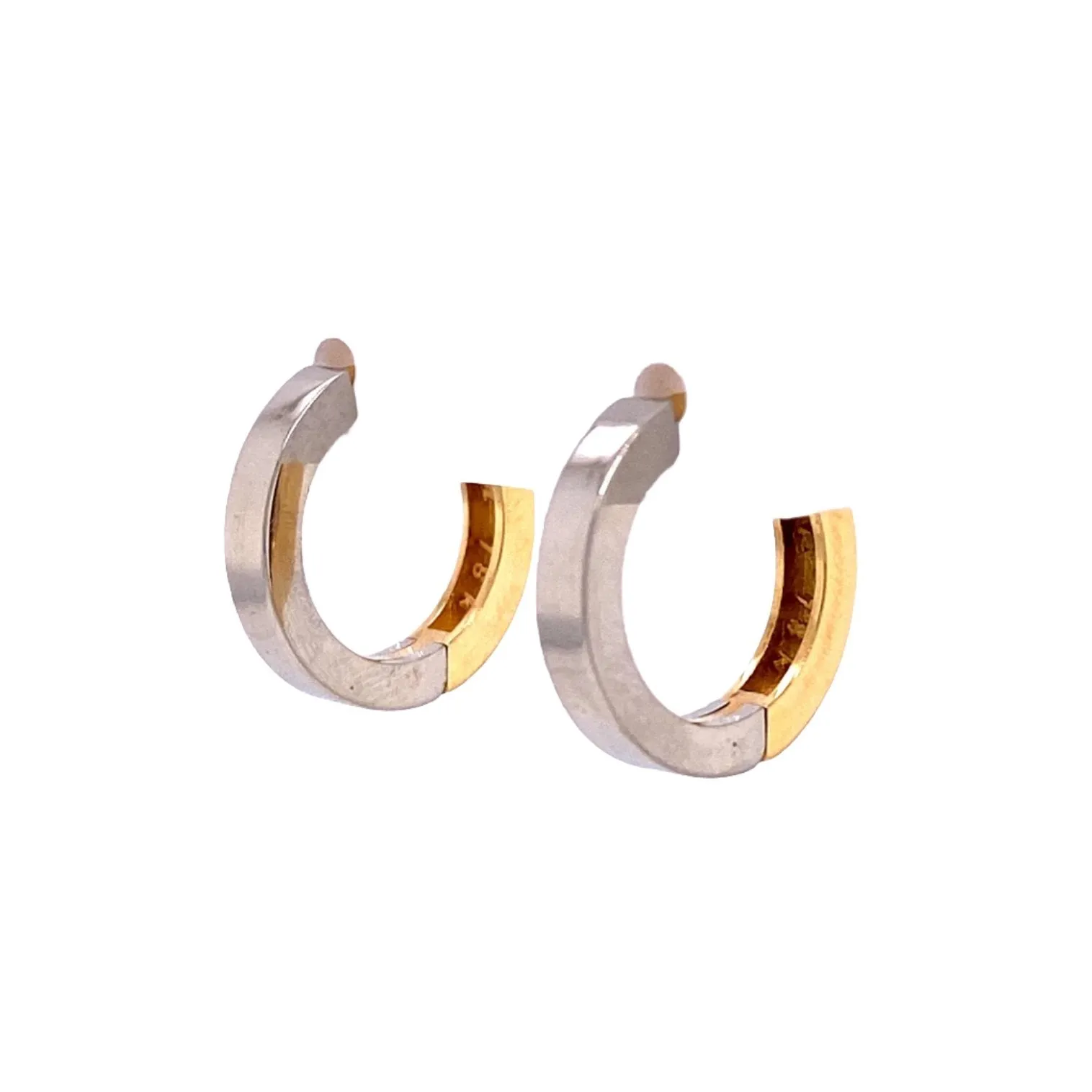 18K Yellow and White Gold Huggie Hoops