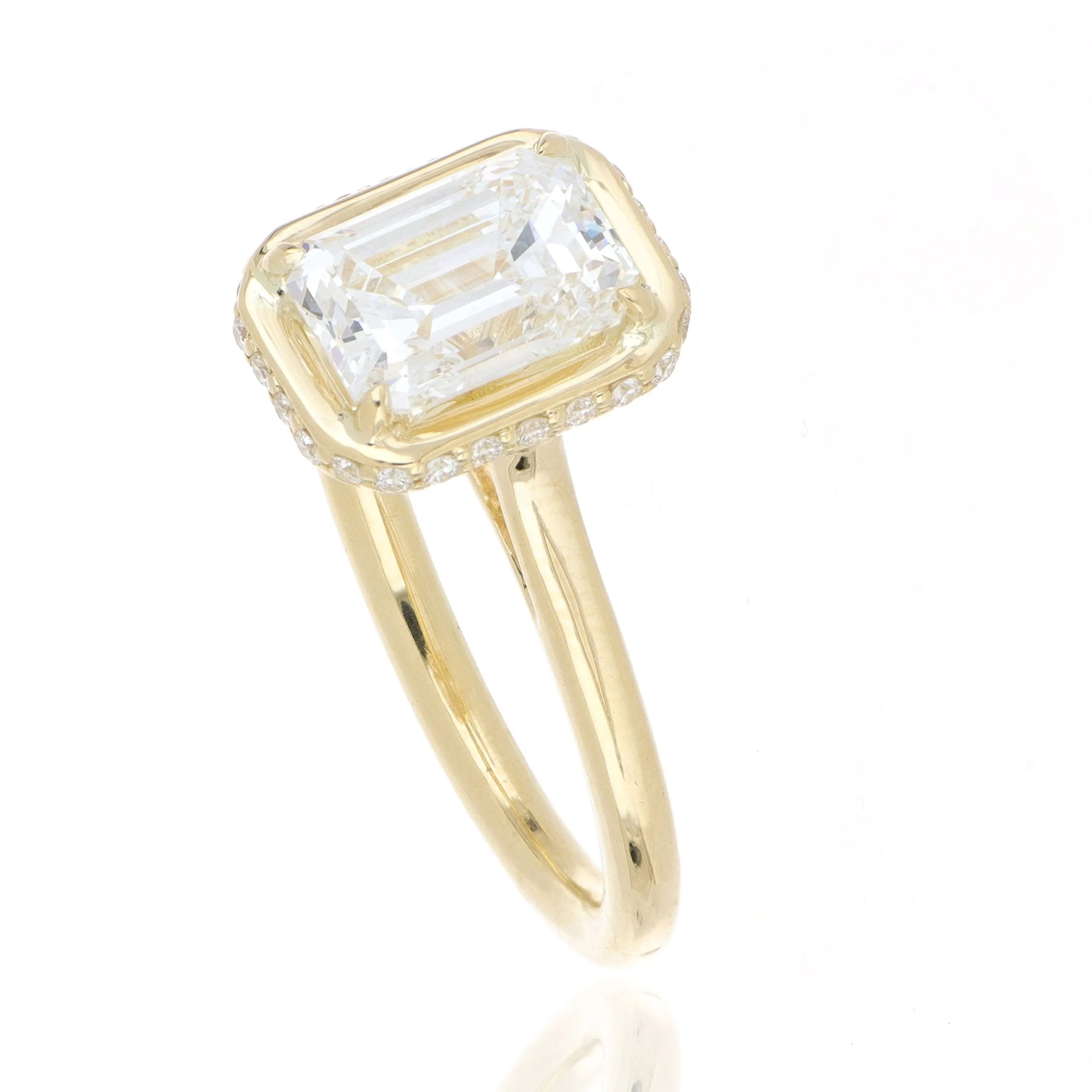 18k Yellow Gold Rectangular Shaped Diamond Halo Engagement RIng