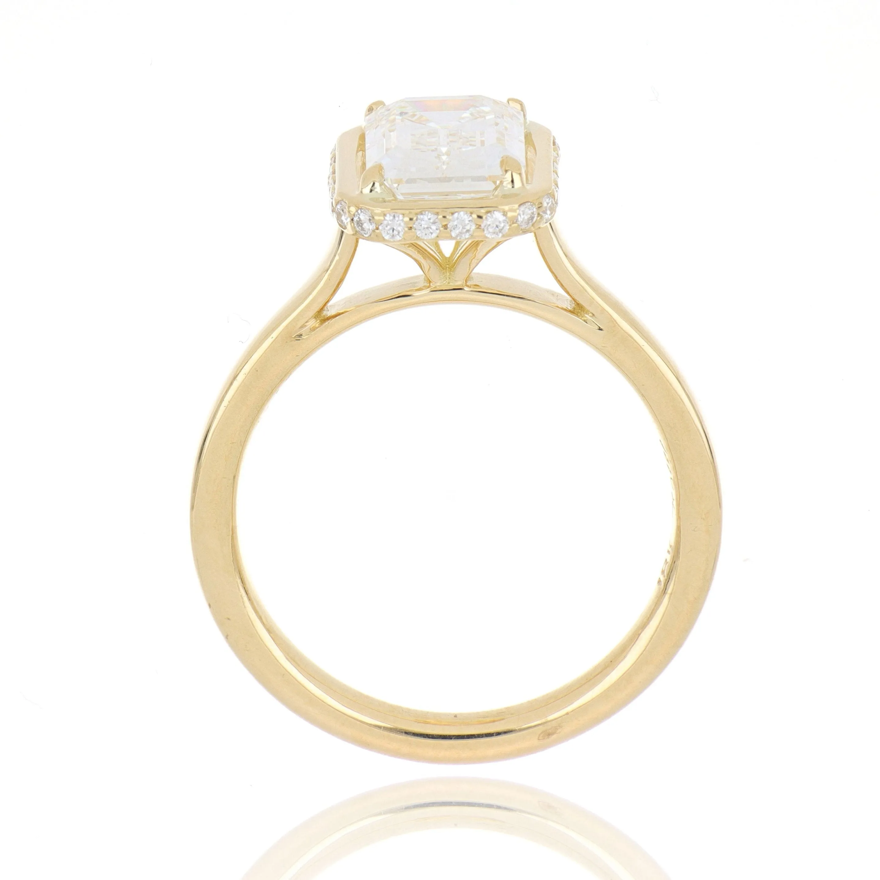 18k Yellow Gold Rectangular Shaped Diamond Halo Engagement RIng