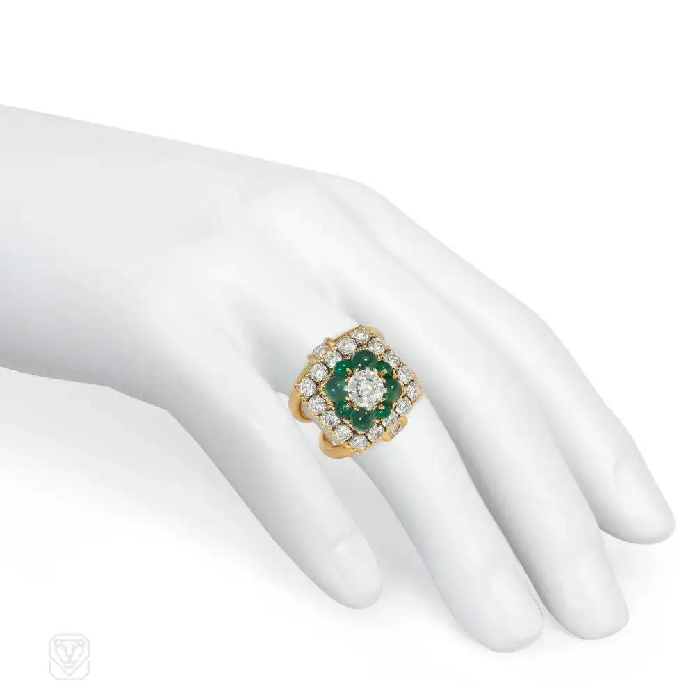 1950s Marchak emerald, diamond, and gold cocktail ring