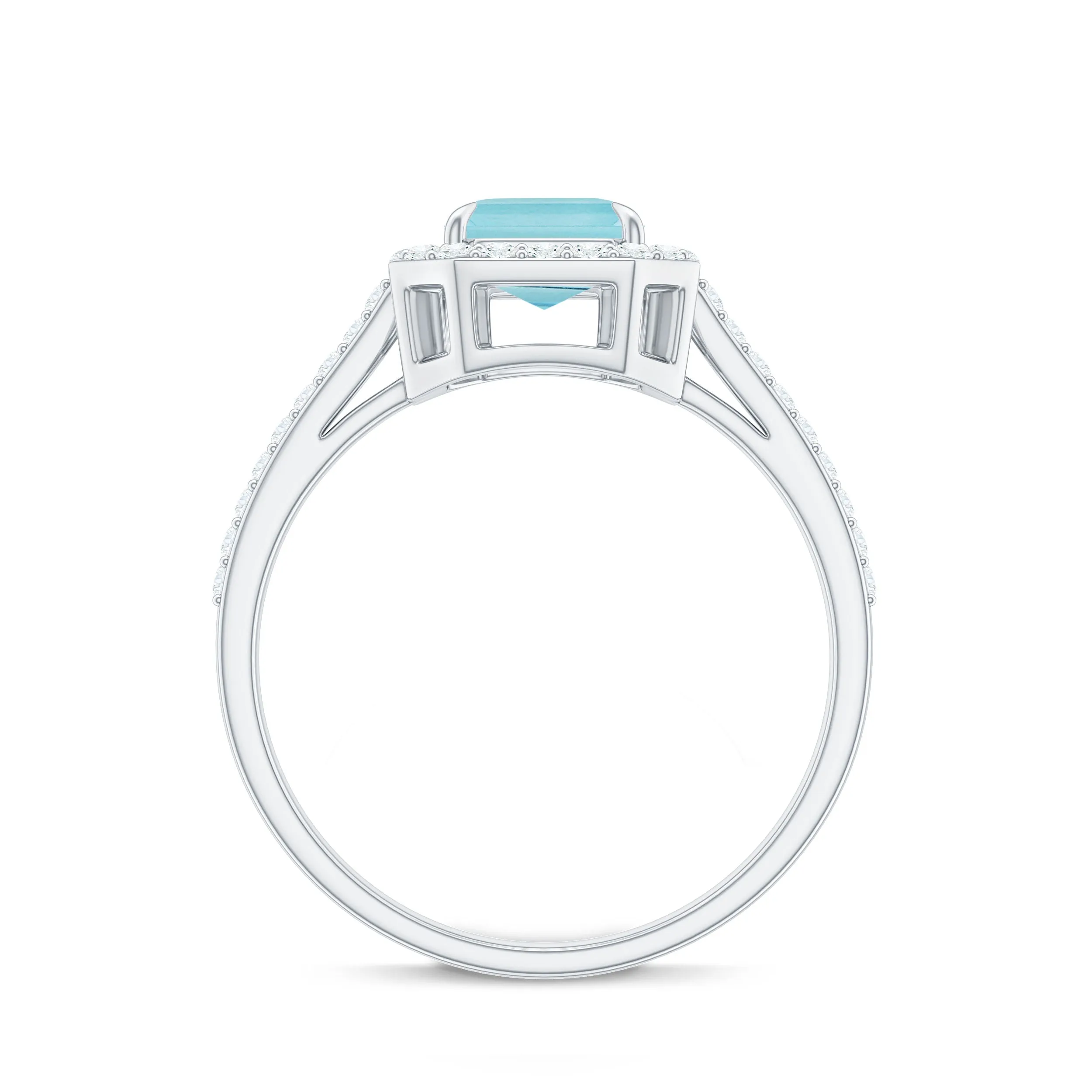 2.25 CT Emerald Cut Shape Sky Blue Topaz Classic Engagement Ring with Diamond Halo