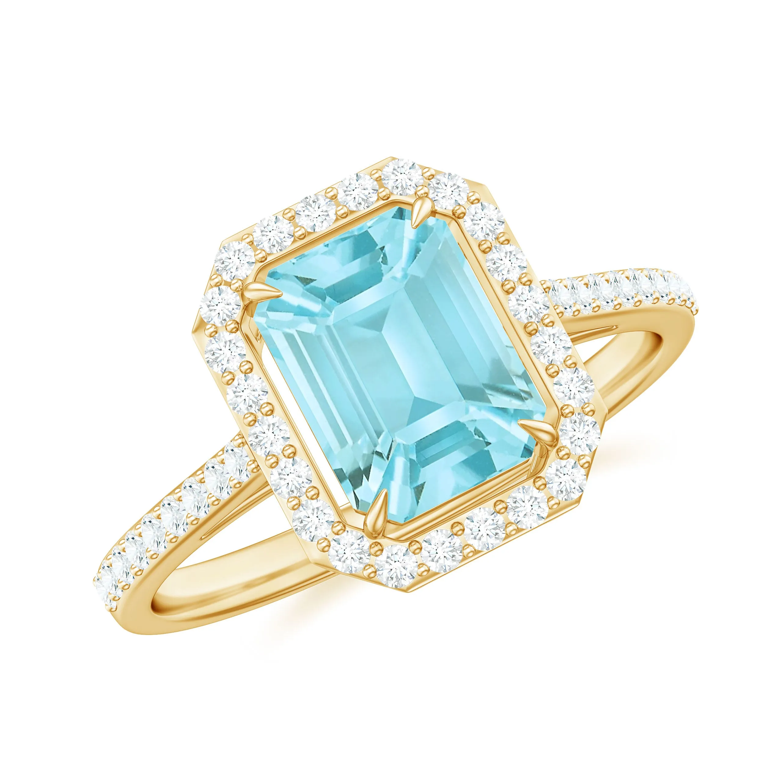 2.25 CT Emerald Cut Shape Sky Blue Topaz Classic Engagement Ring with Diamond Halo