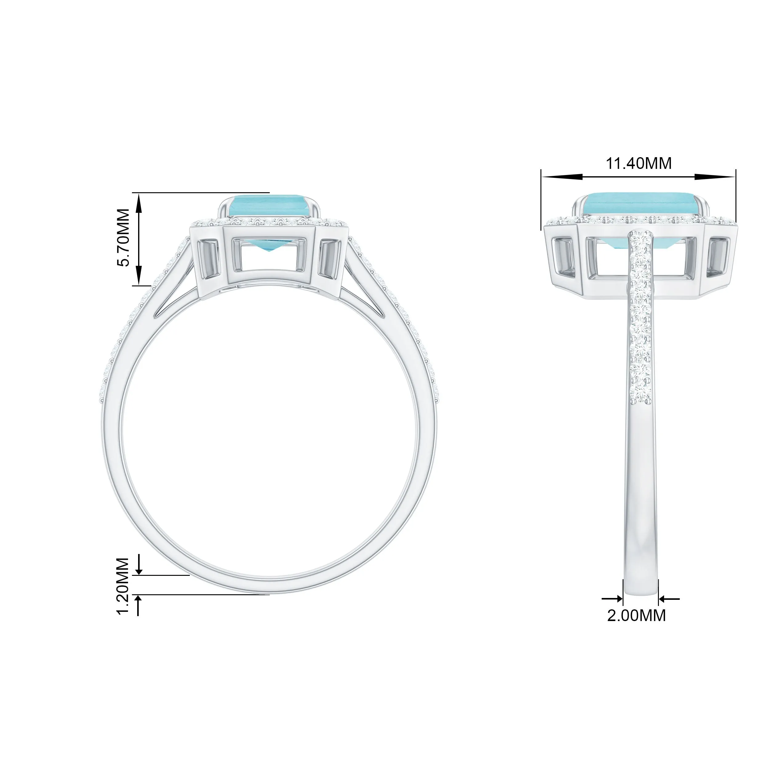 2.25 CT Emerald Cut Shape Sky Blue Topaz Classic Engagement Ring with Diamond Halo