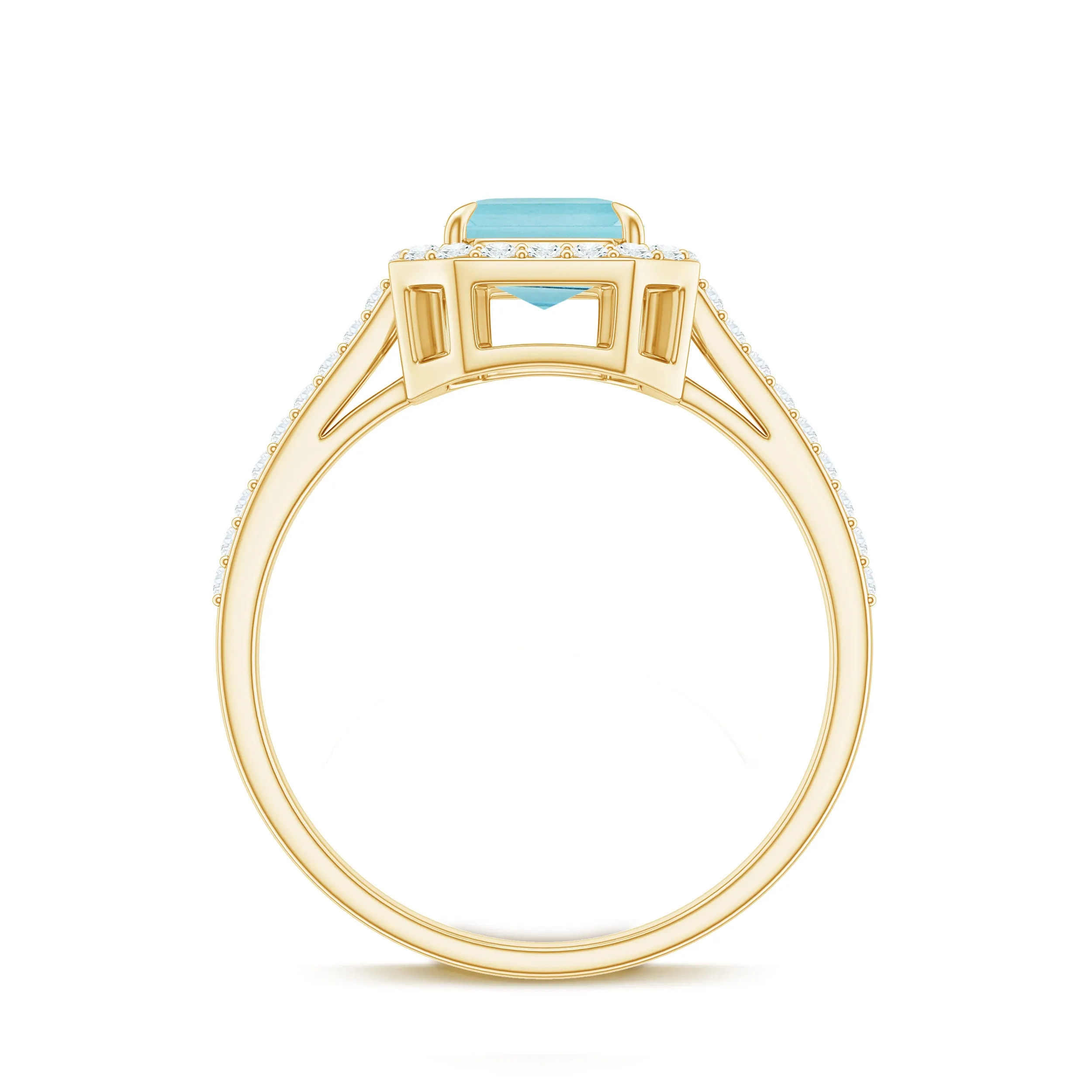 2.25 CT Emerald Cut Shape Sky Blue Topaz Classic Engagement Ring with Diamond Halo