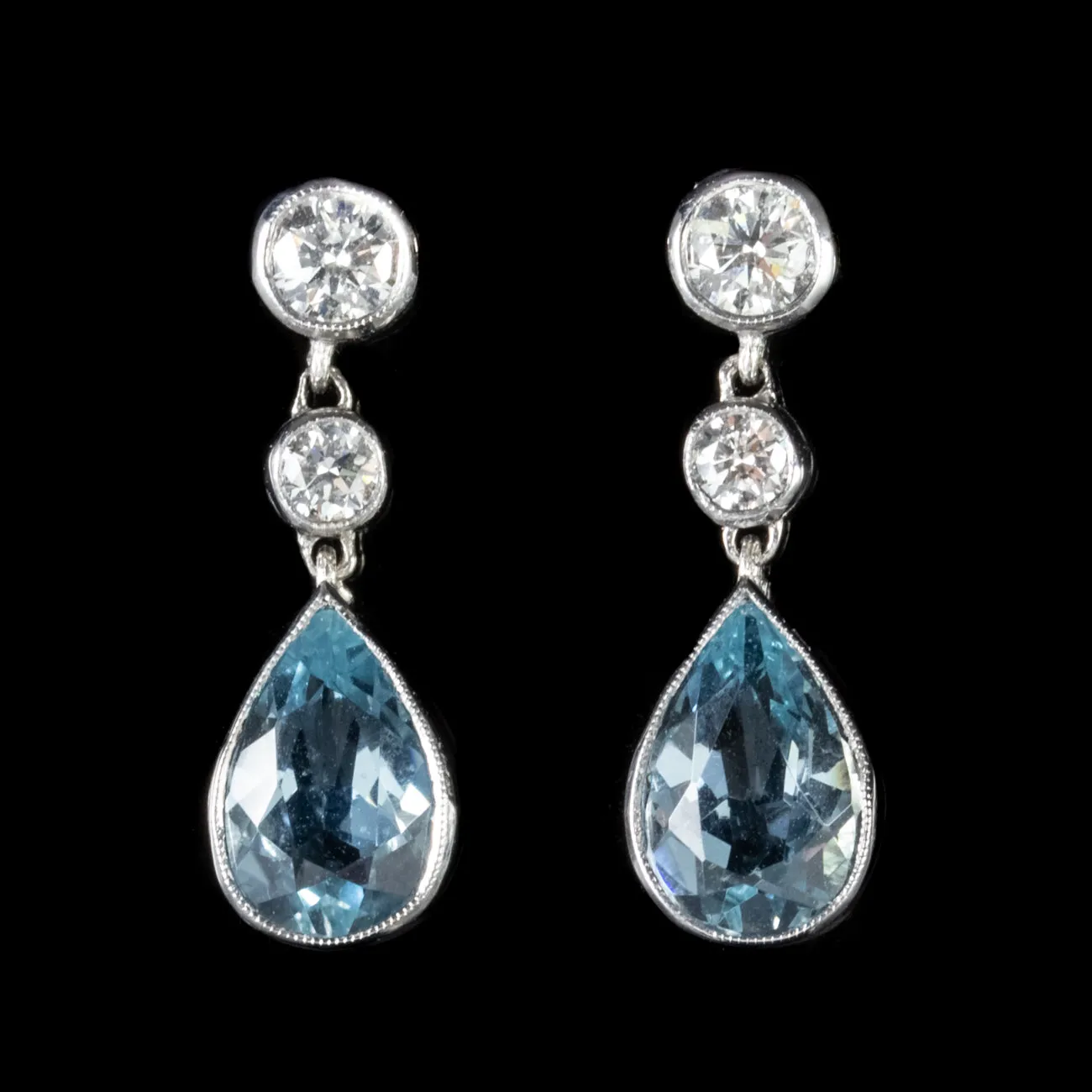 3.3Ct Aquamarine Diamond Drop Earrings 18Ct White Gold