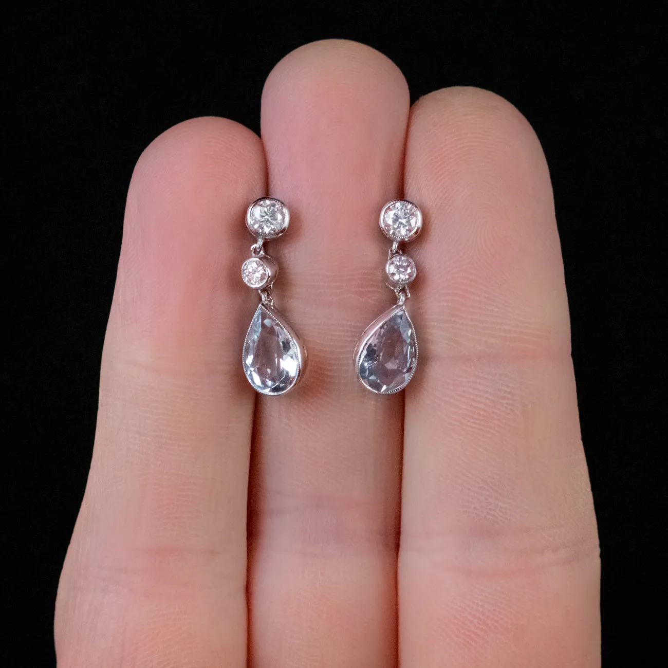 3.3Ct Aquamarine Diamond Drop Earrings 18Ct White Gold