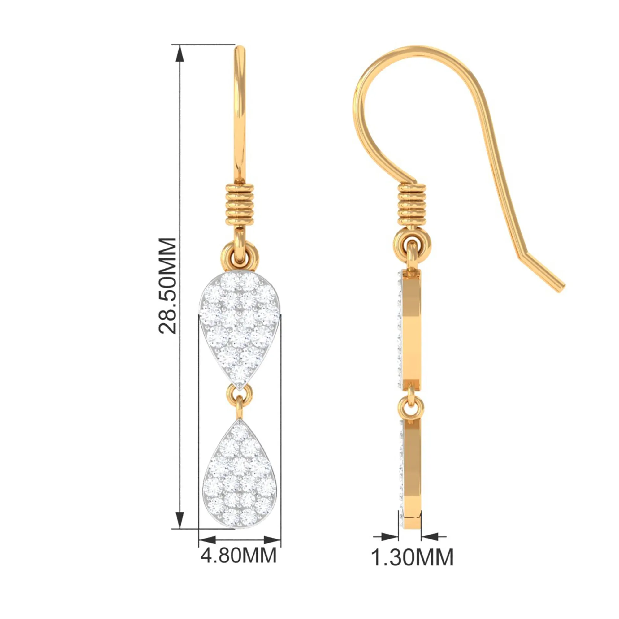 3/4 CT Certified Zircon Gold Dangle Earrings