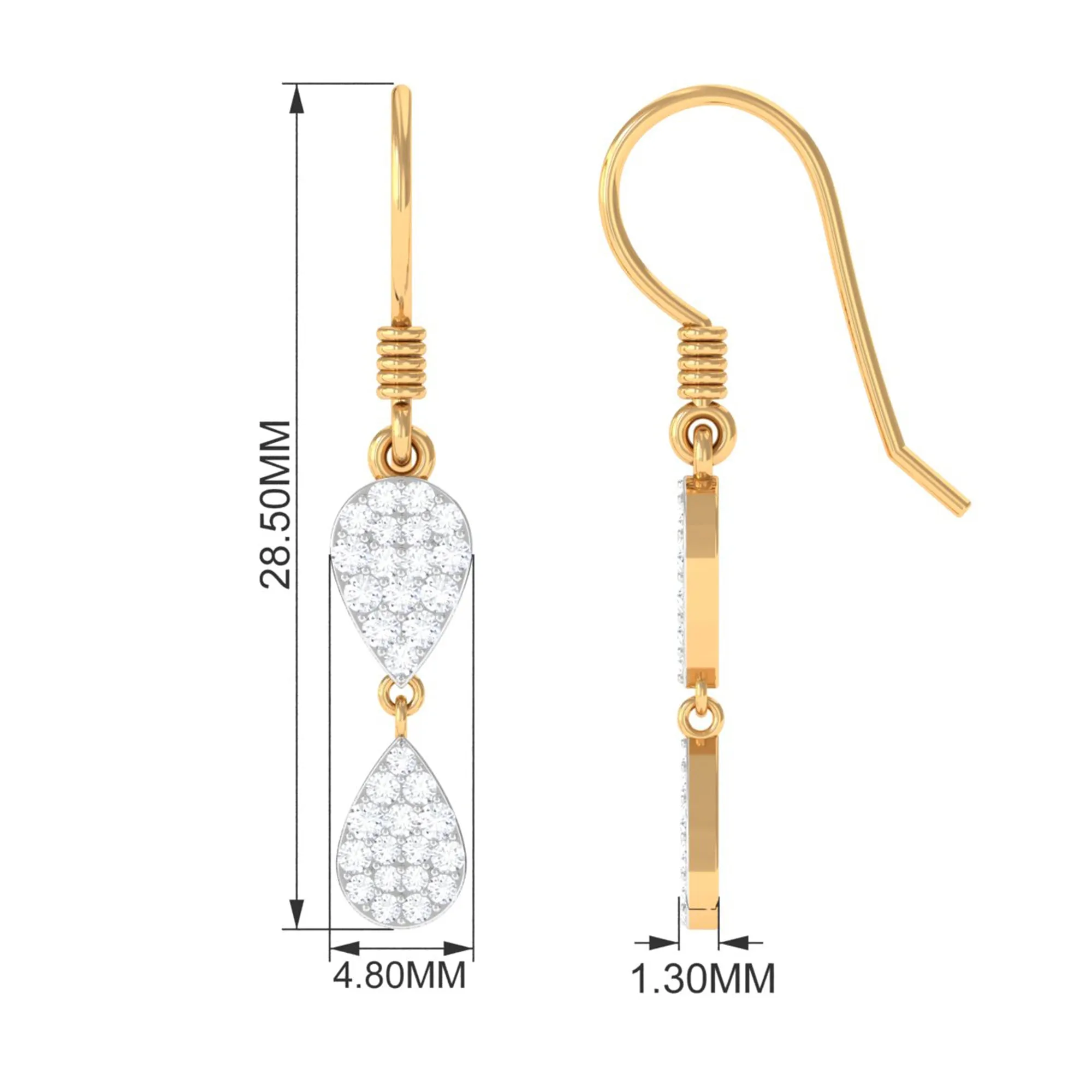 3/4 CT Certified Zircon Gold Dangle Earrings