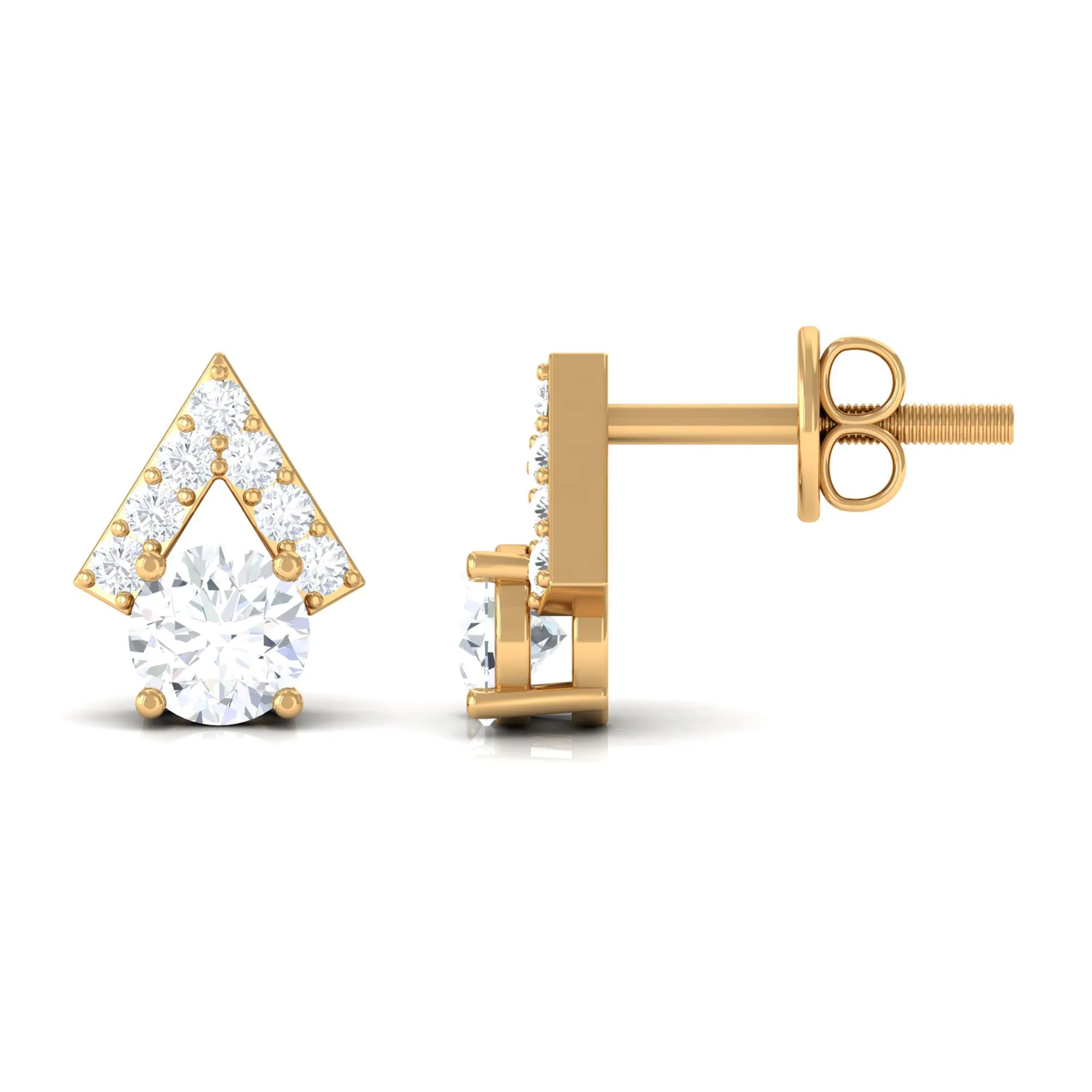 3/4 CT Contemporary Zircon Gold Stud Earrings