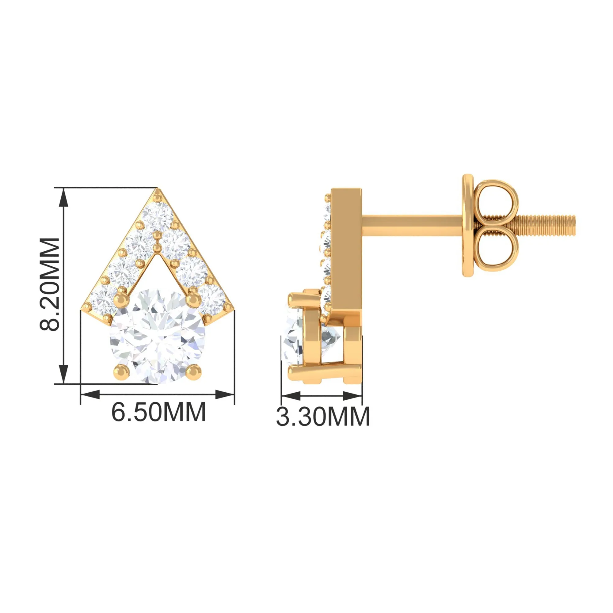 3/4 CT Contemporary Zircon Gold Stud Earrings