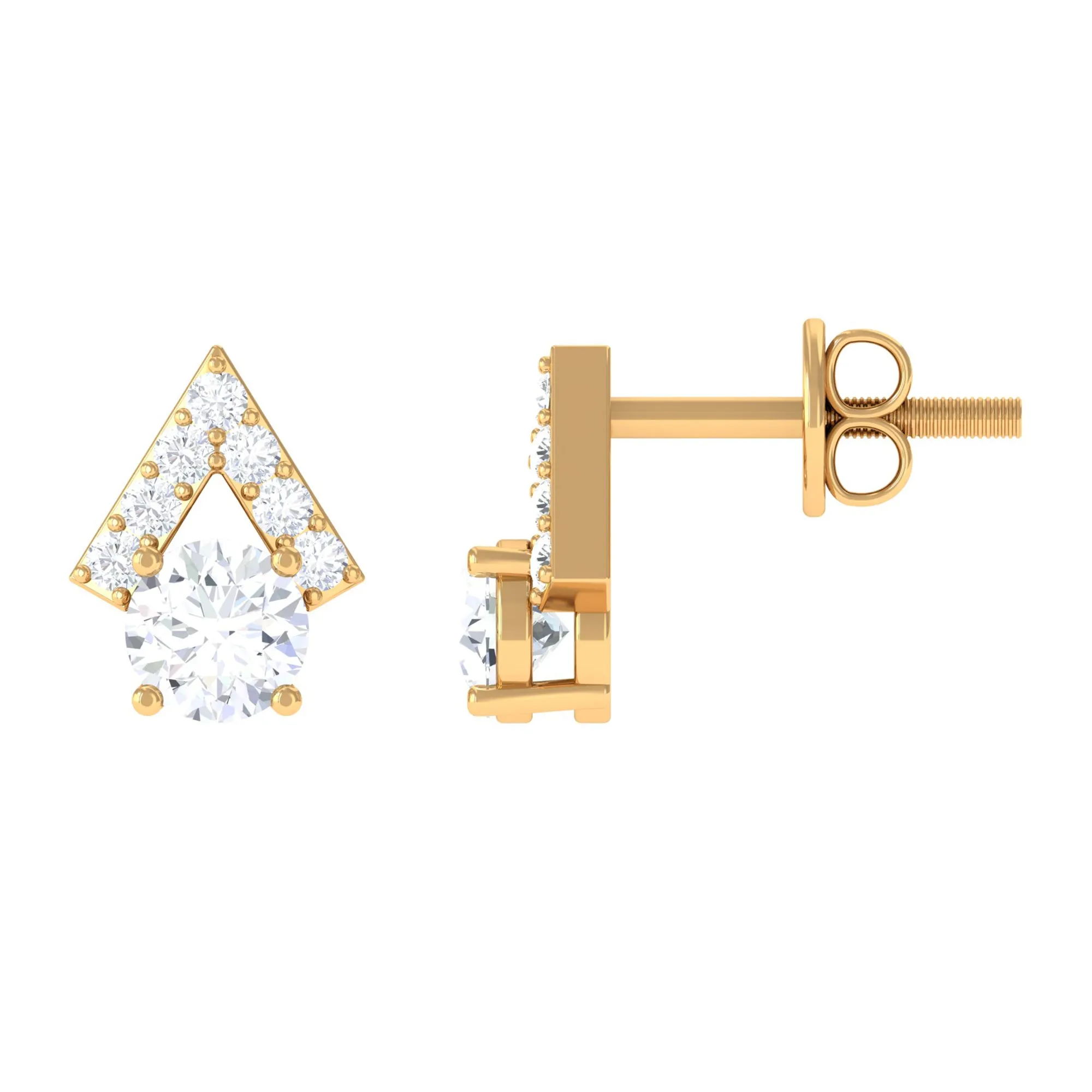 3/4 CT Contemporary Zircon Gold Stud Earrings