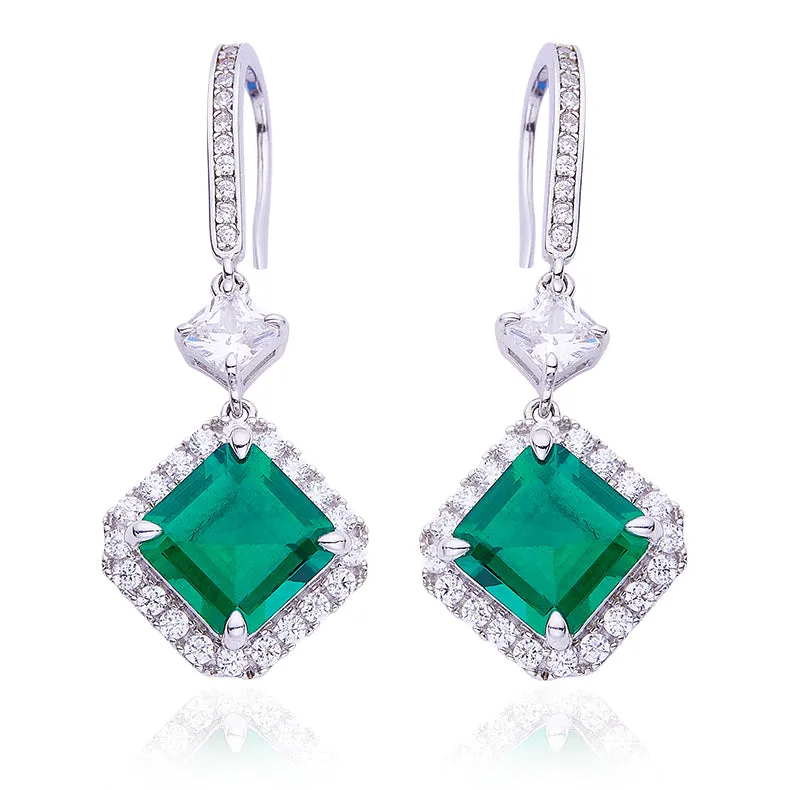 4.0Carat Square Green Zircon Hook Earrings