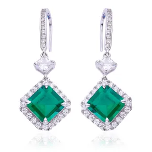 4.0Carat Square Green Zircon Hook Earrings