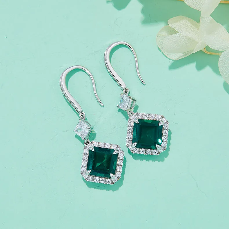 4.0Carat Square Green Zircon Hook Earrings