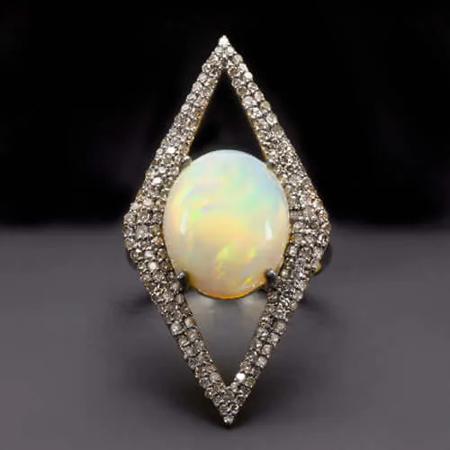 4.5ct WELO OPAL 1ct DIAMOND NATURAL RING BIG GEOMETRIC SHAPE STATEMENT COCKTAIL