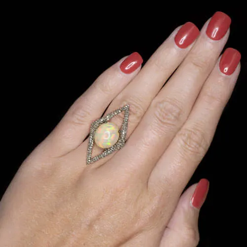 4.5ct WELO OPAL 1ct DIAMOND NATURAL RING BIG GEOMETRIC SHAPE STATEMENT COCKTAIL