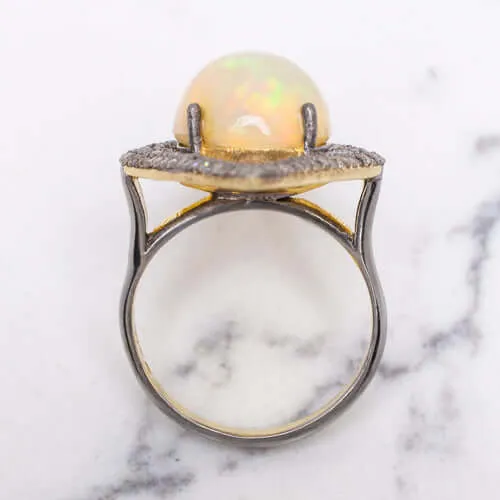 4.5ct WELO OPAL 1ct DIAMOND NATURAL RING BIG GEOMETRIC SHAPE STATEMENT COCKTAIL