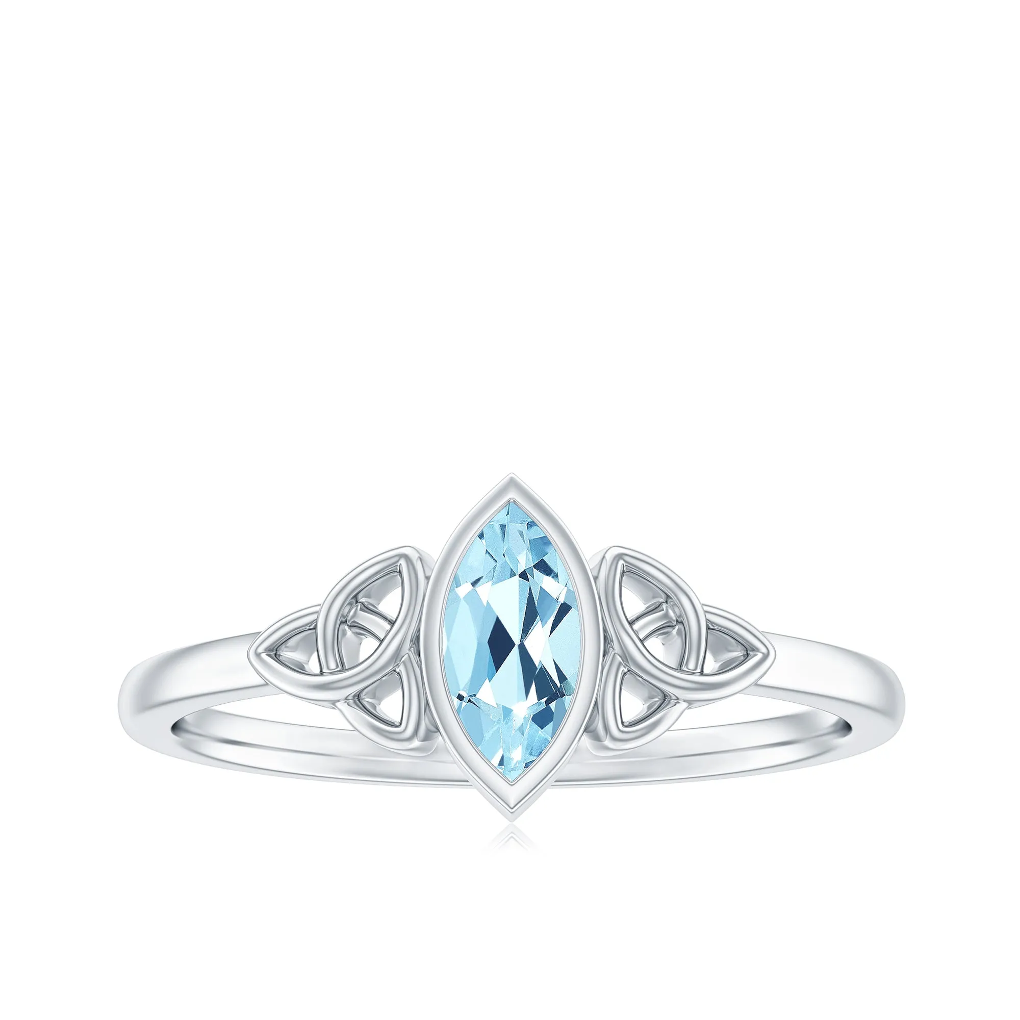 4X8 MM Marquise Cut Aquamarine Gold Solitaire Celtic Ring in Bezel Setting