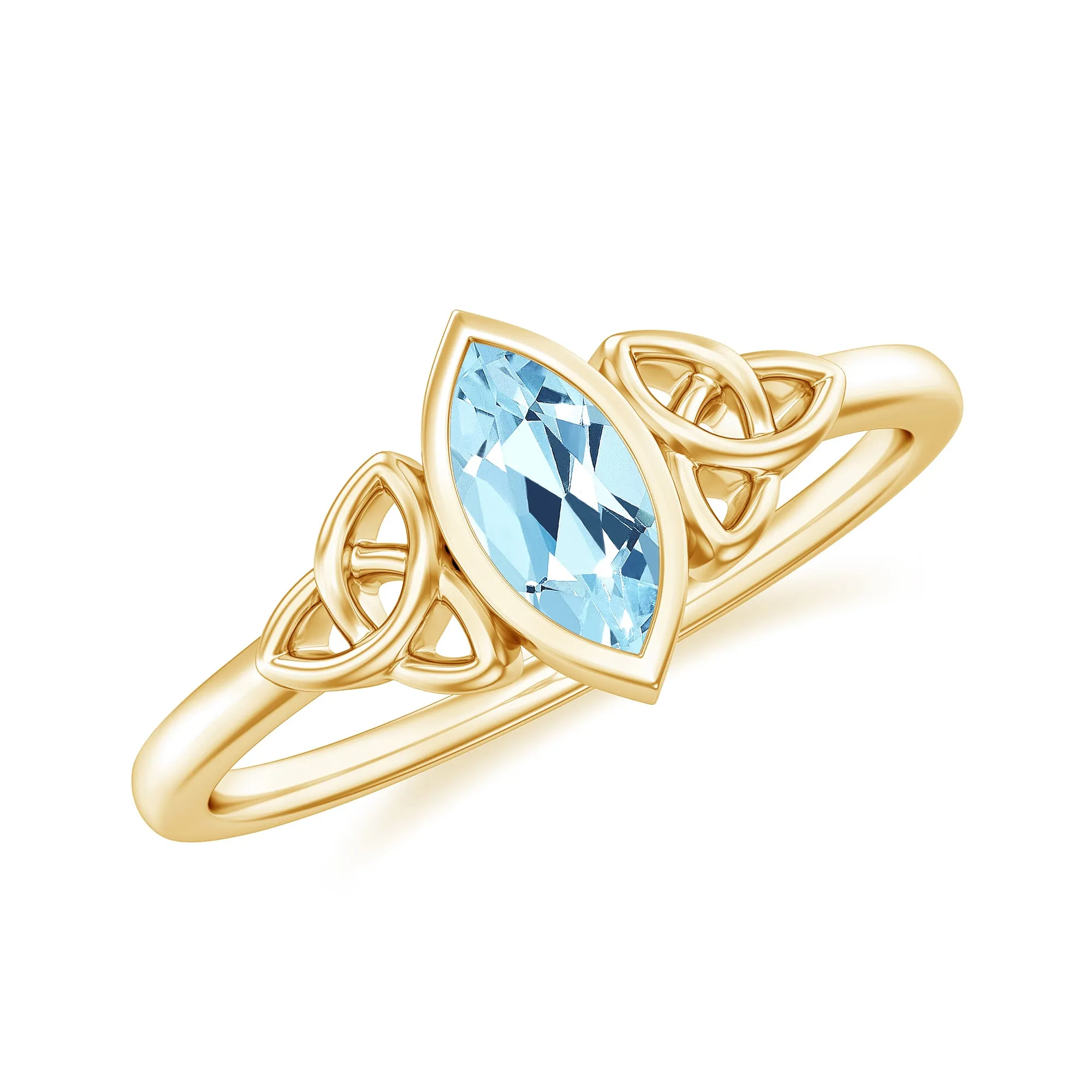 4X8 MM Marquise Cut Aquamarine Gold Solitaire Celtic Ring in Bezel Setting