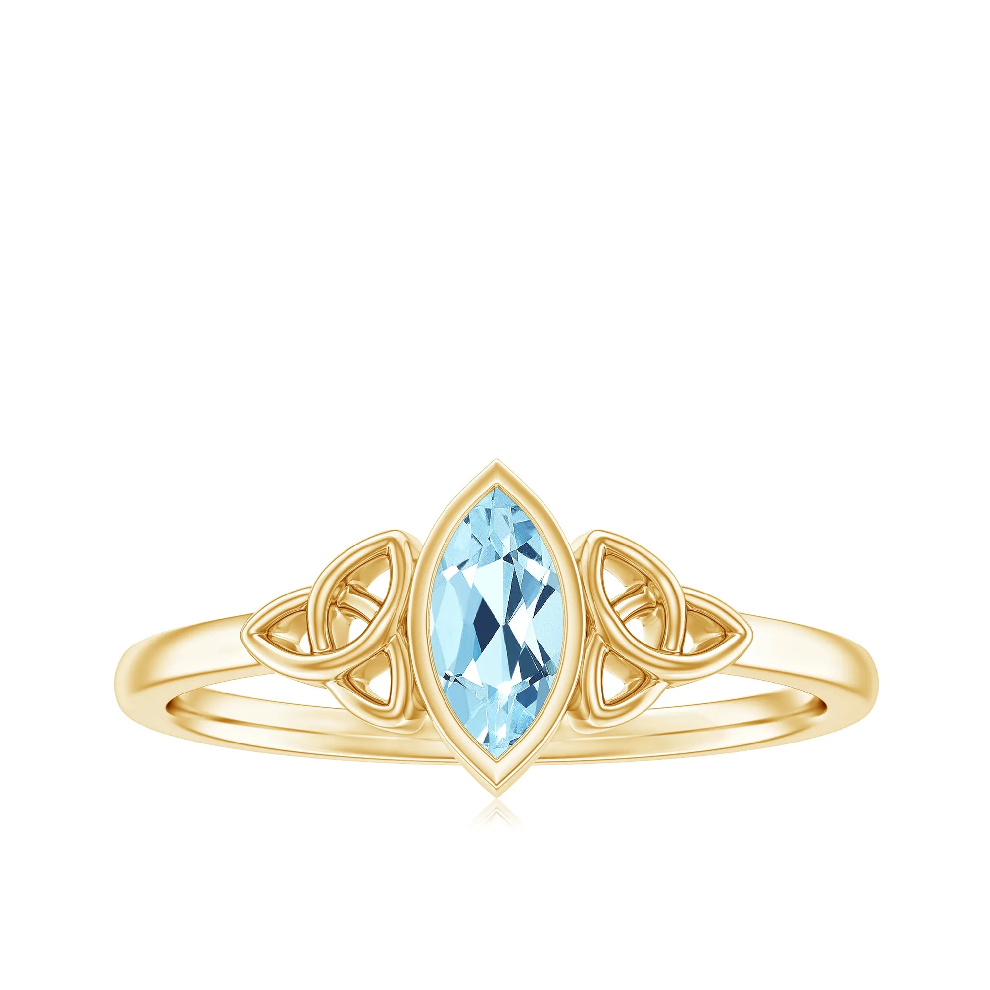 4X8 MM Marquise Cut Aquamarine Gold Solitaire Celtic Ring in Bezel Setting