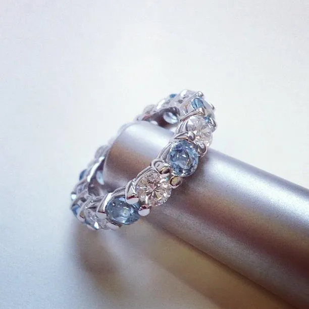 5.00cttw Diamond and Aquamarine Eternity Band