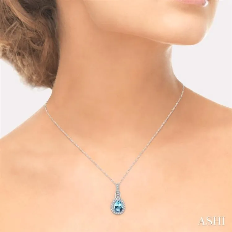 7x5 MM Pear Shape Aquamarine and 1/10 Ctw Round Cut Diamond Pendant in 10K White gold with Chain