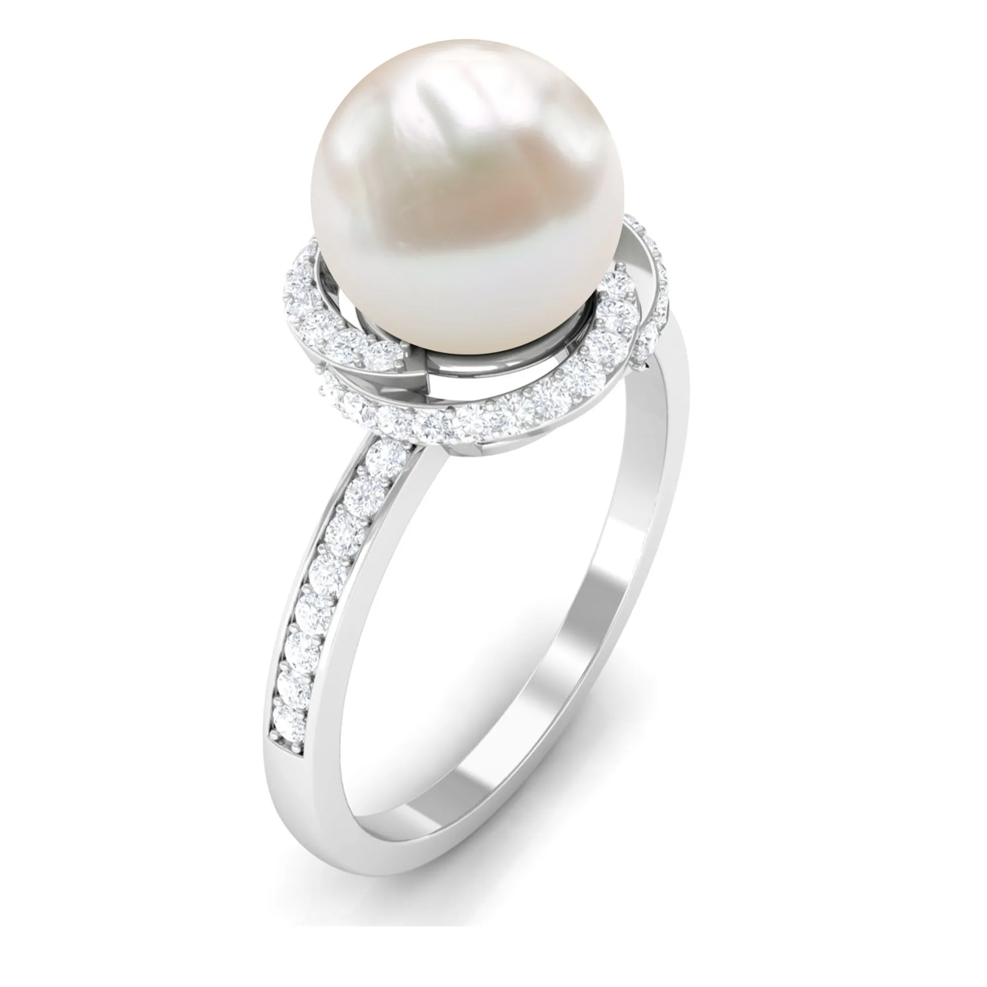 8 CT Freshwater Pearl Swirl Engagement Ring with Diamond Side Stones