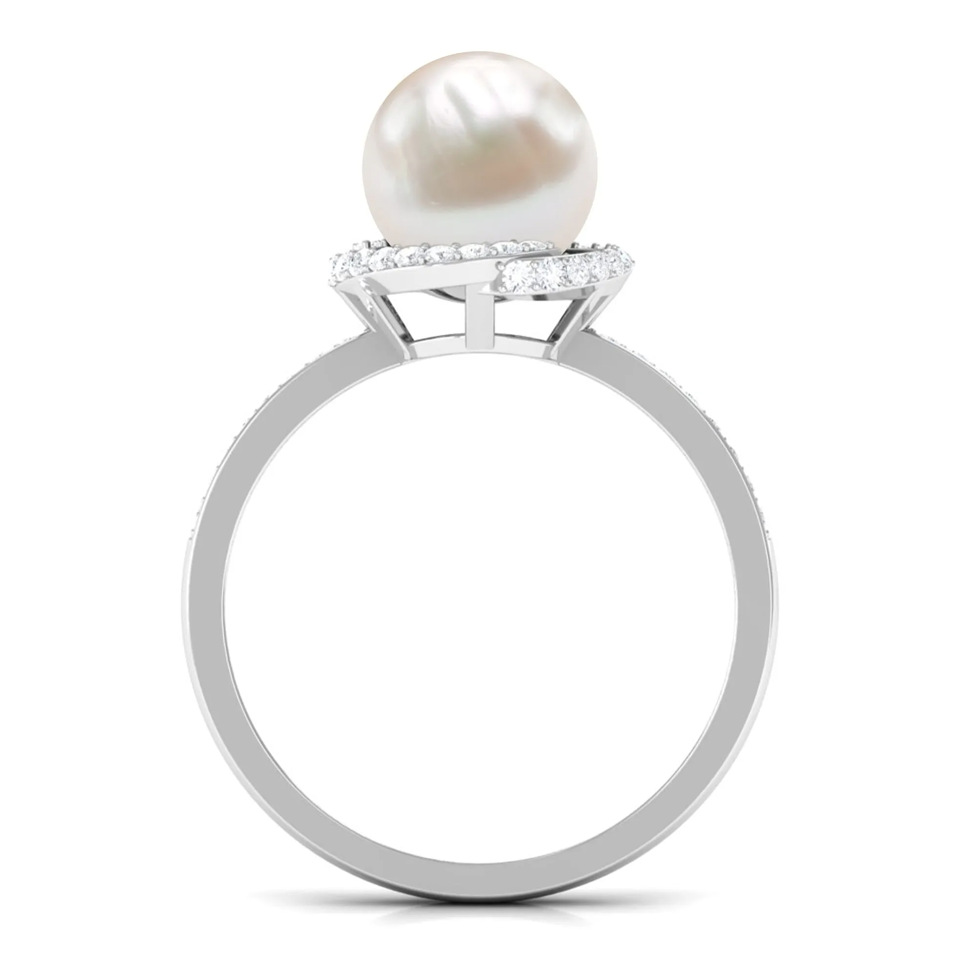 8 CT Freshwater Pearl Swirl Engagement Ring with Diamond Side Stones