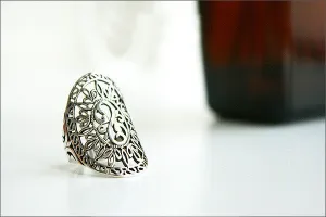 925 Sterling Silver Ring - Princess Crown Ring/ Silver Floral Ring/ Flower Ring/ Pattern Ring Gift Idea Woman Jewelry -  Silver ring (SR-42)