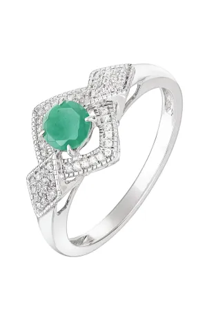 9ct White Gold Emerald and 0.12ct Diamond Bridal Ring