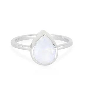 9K White Gold Moonstone Tear Drop Ring