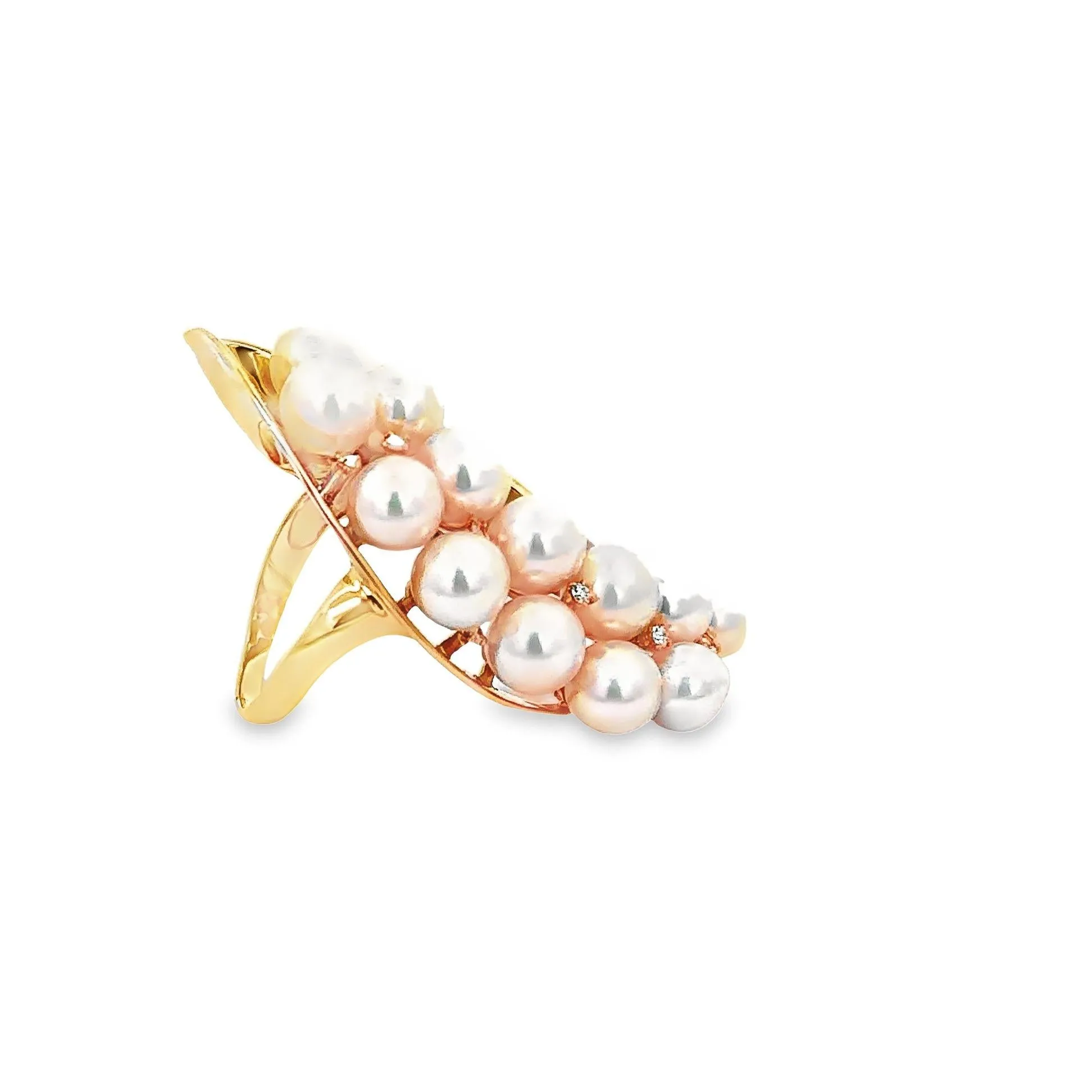 Akoya Pearl Diamond 18k Yellow Gold Textured Cocktail Ring