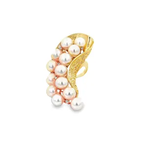 Akoya Pearl Diamond 18k Yellow Gold Textured Cocktail Ring