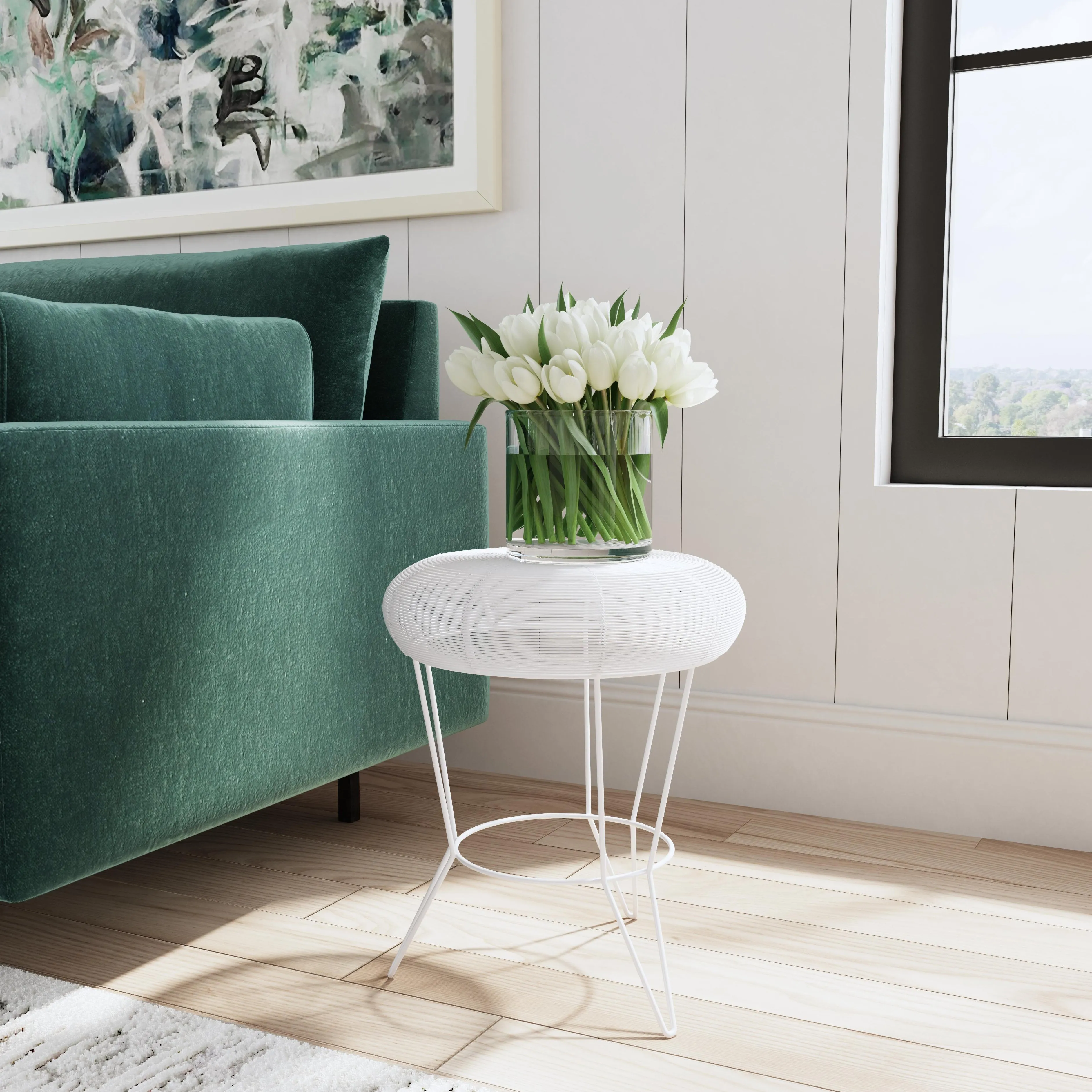 Allen Decorative Wire Side Table in White  5633288