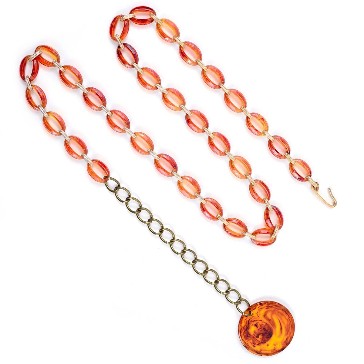 Amber Lucite Chain Link Belt or Necklace with Circle Medallion