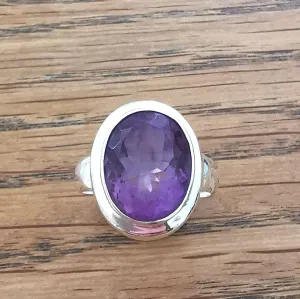 Amethyst Ring Sterling Silver Oval Cut Stone Size O