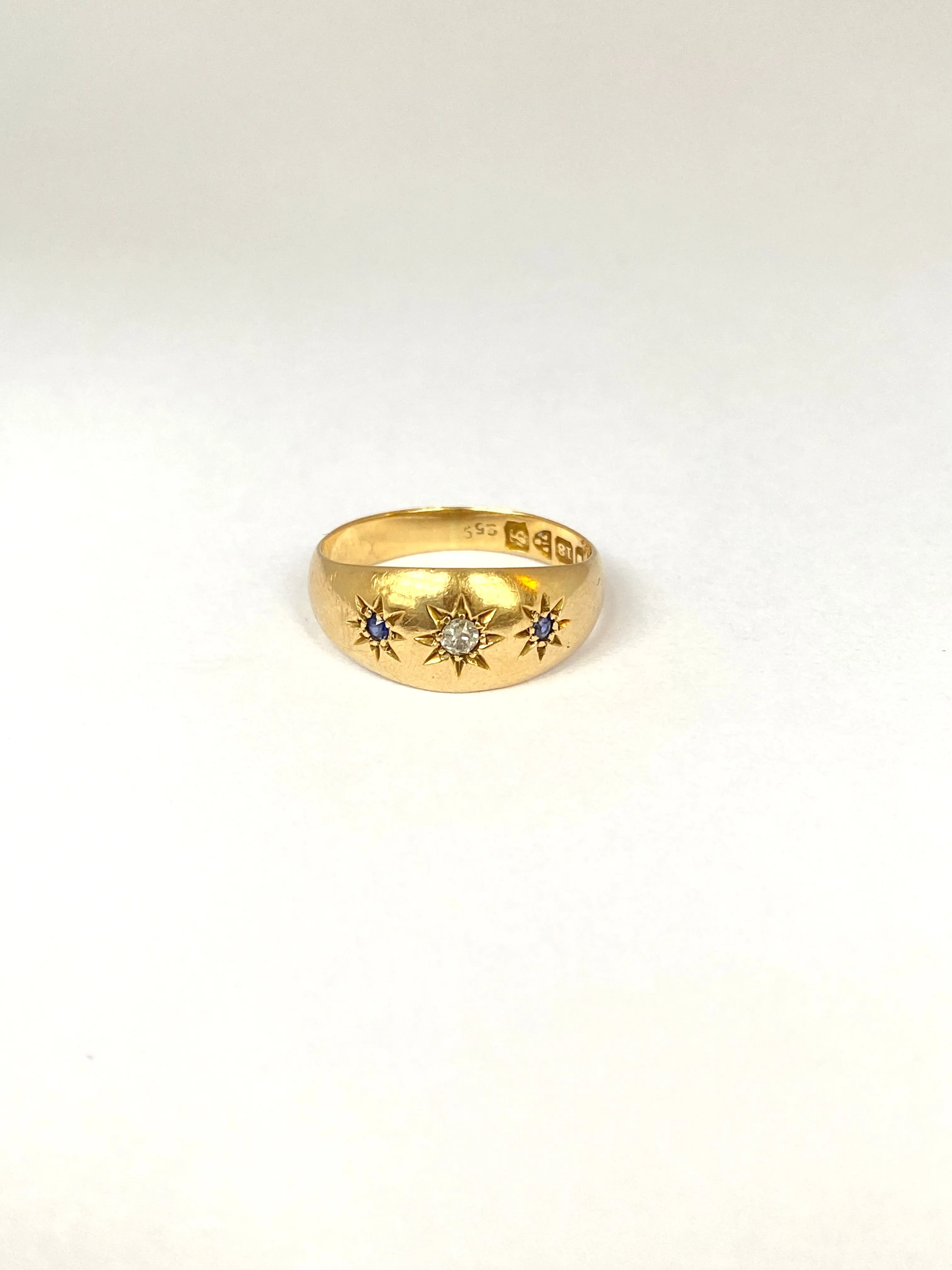 Antique, 18ct Gold Sapphire and Diamond Gypsy Ring, Hallmarked Chester 1911