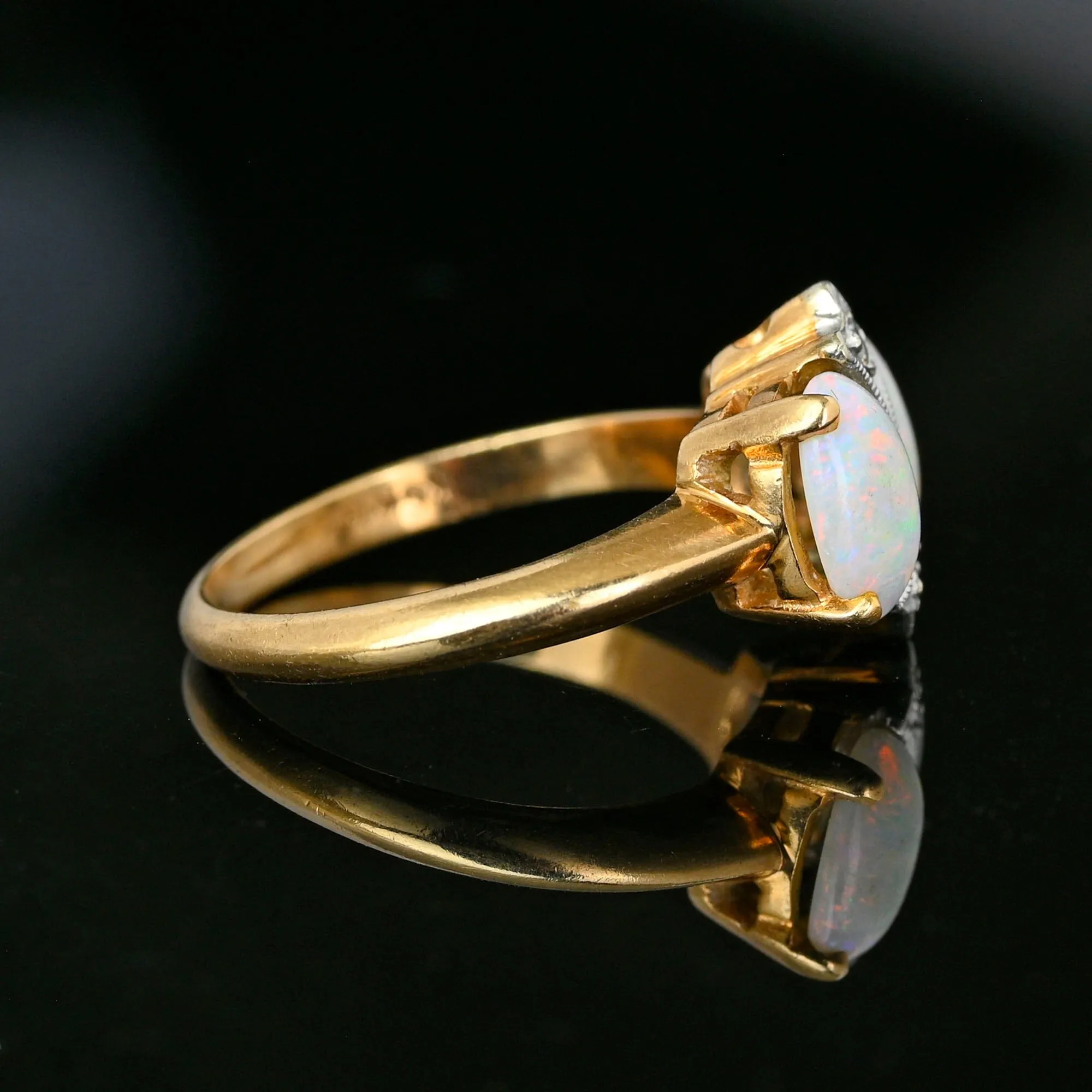 Antique Art Deco 14K Gold Diamond Opal Ring