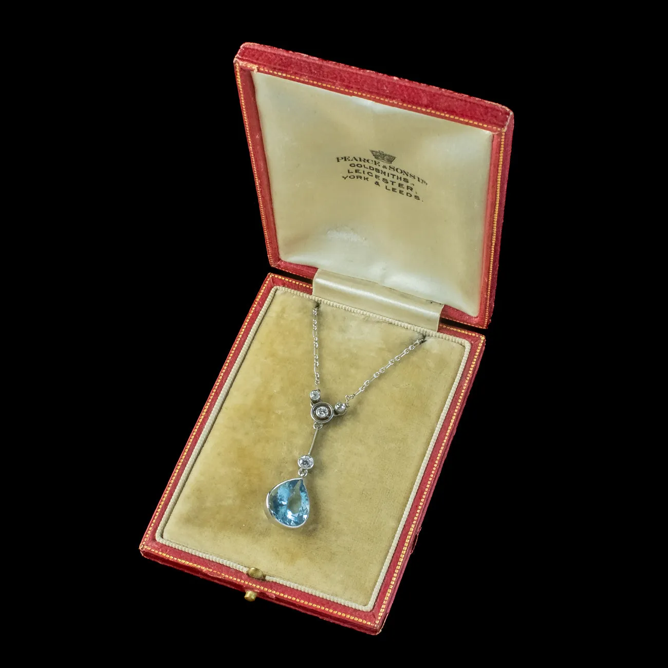 Antique Edwardian Aquamarine Diamond Lavaliere Necklace 5ct Aqua With Box