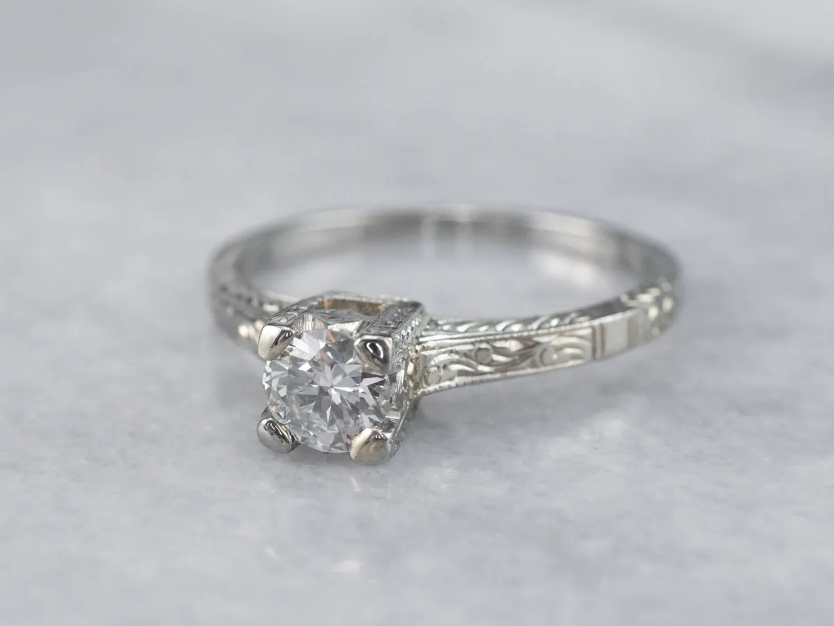 Antique Transition Cut Diamond Solitaire Engagement Ring