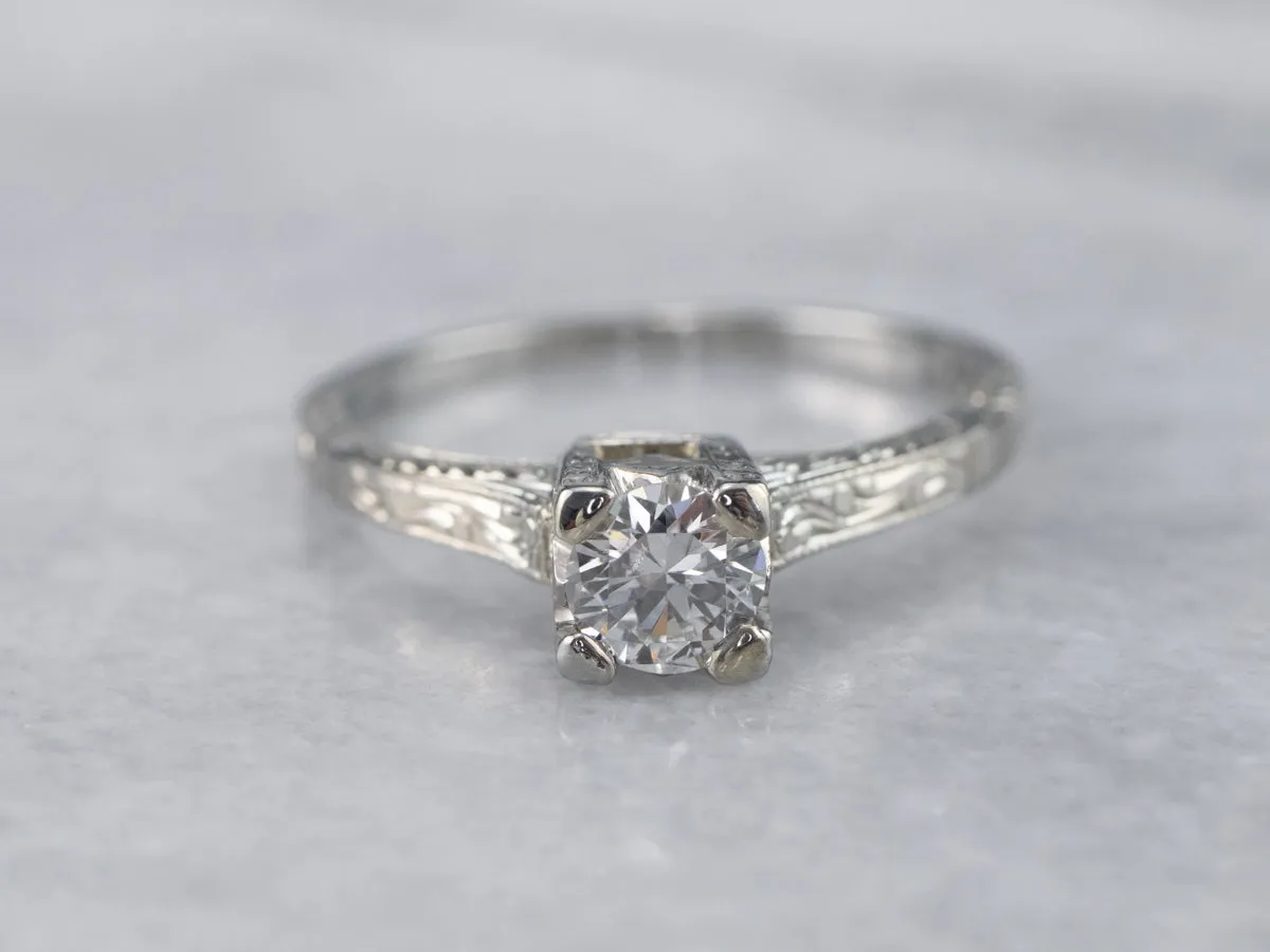 Antique Transition Cut Diamond Solitaire Engagement Ring