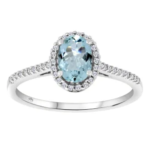 Aquamarine and Diamond Halo Ring