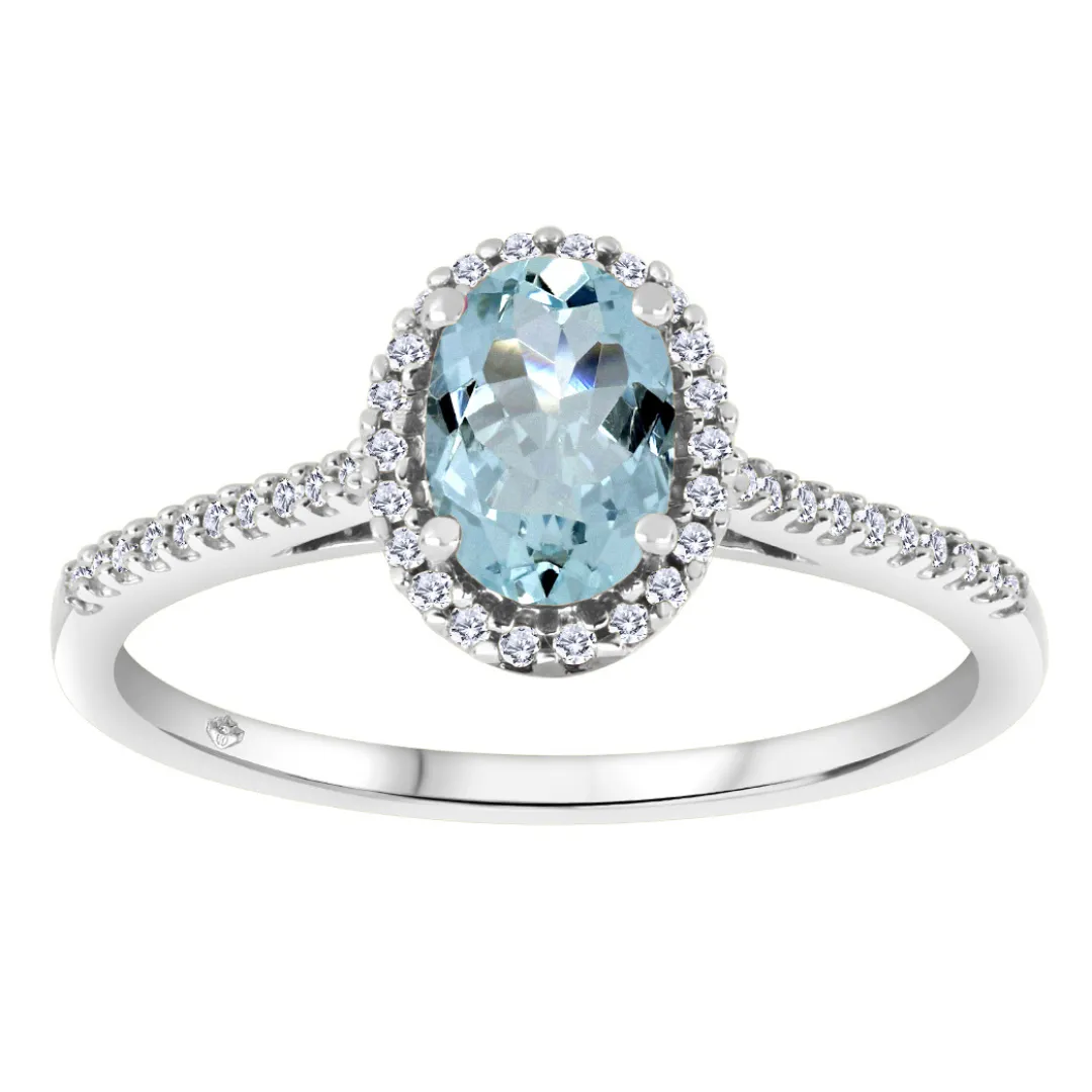 Aquamarine and Diamond Halo Ring