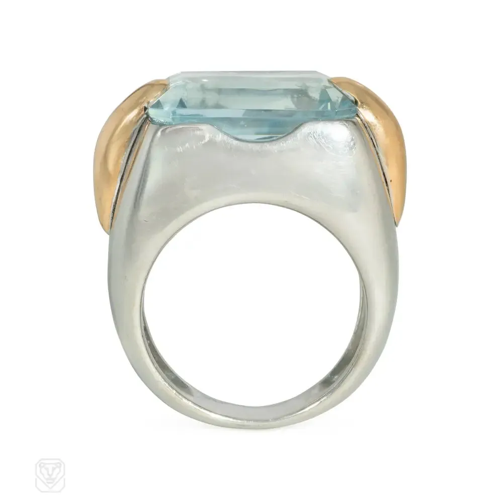 Aquamarine and two-tone gold cocktail ring