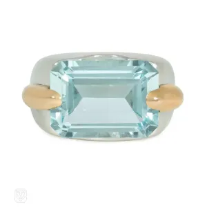 Aquamarine and two-tone gold cocktail ring