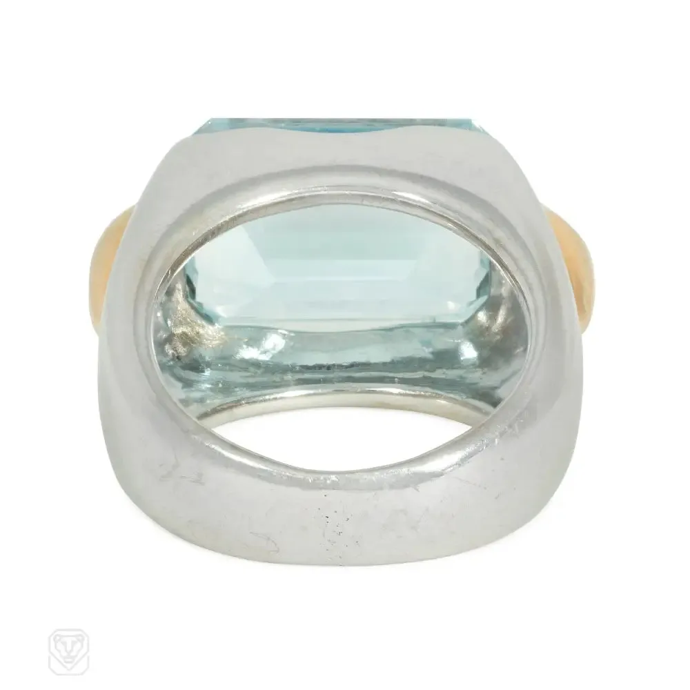 Aquamarine and two-tone gold cocktail ring