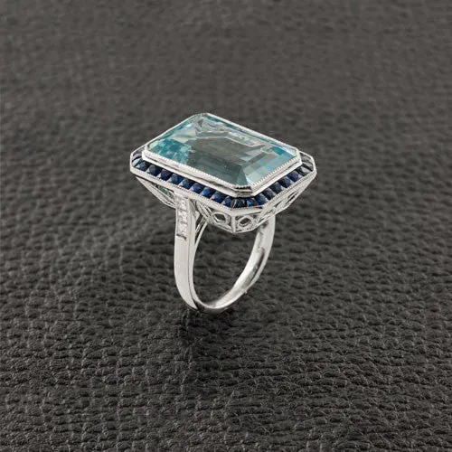 Aquamarine, Sapphire & Diamond Ring