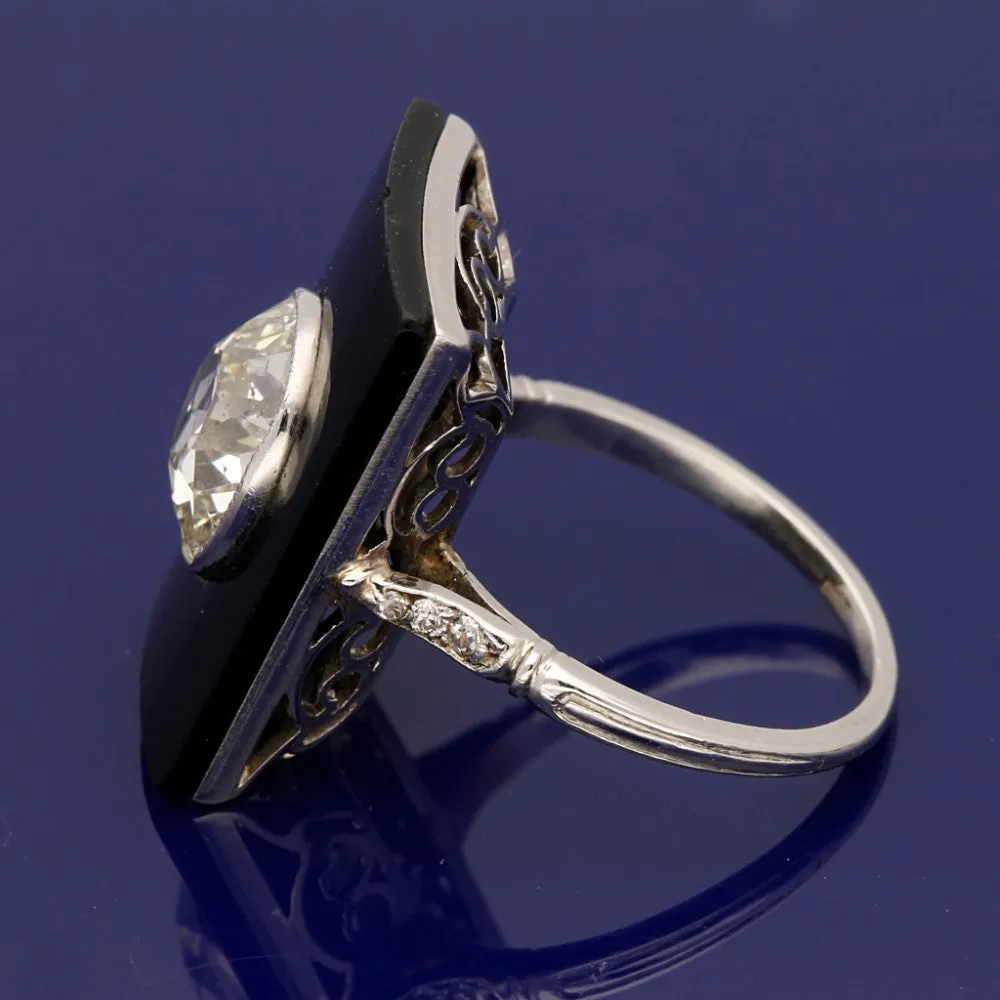 Art Deco Inspired Old Cut Diamond and Onyx Ring